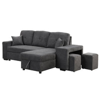 Thumbnail for Reversible Sleeper Sectional Sofa Bed With Side Shelf and 2 Stools,Pull-Out L-Shaped Sofa Bed,Corner Sofa-Bed With Stora