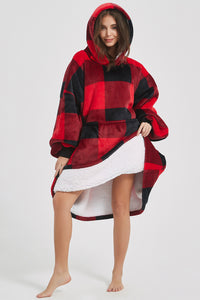 Thumbnail for Plaid Hooded Oversize Fuzzy Lounge Dress - 1 LARGE OVERSIZE - T - 1 COLOR -