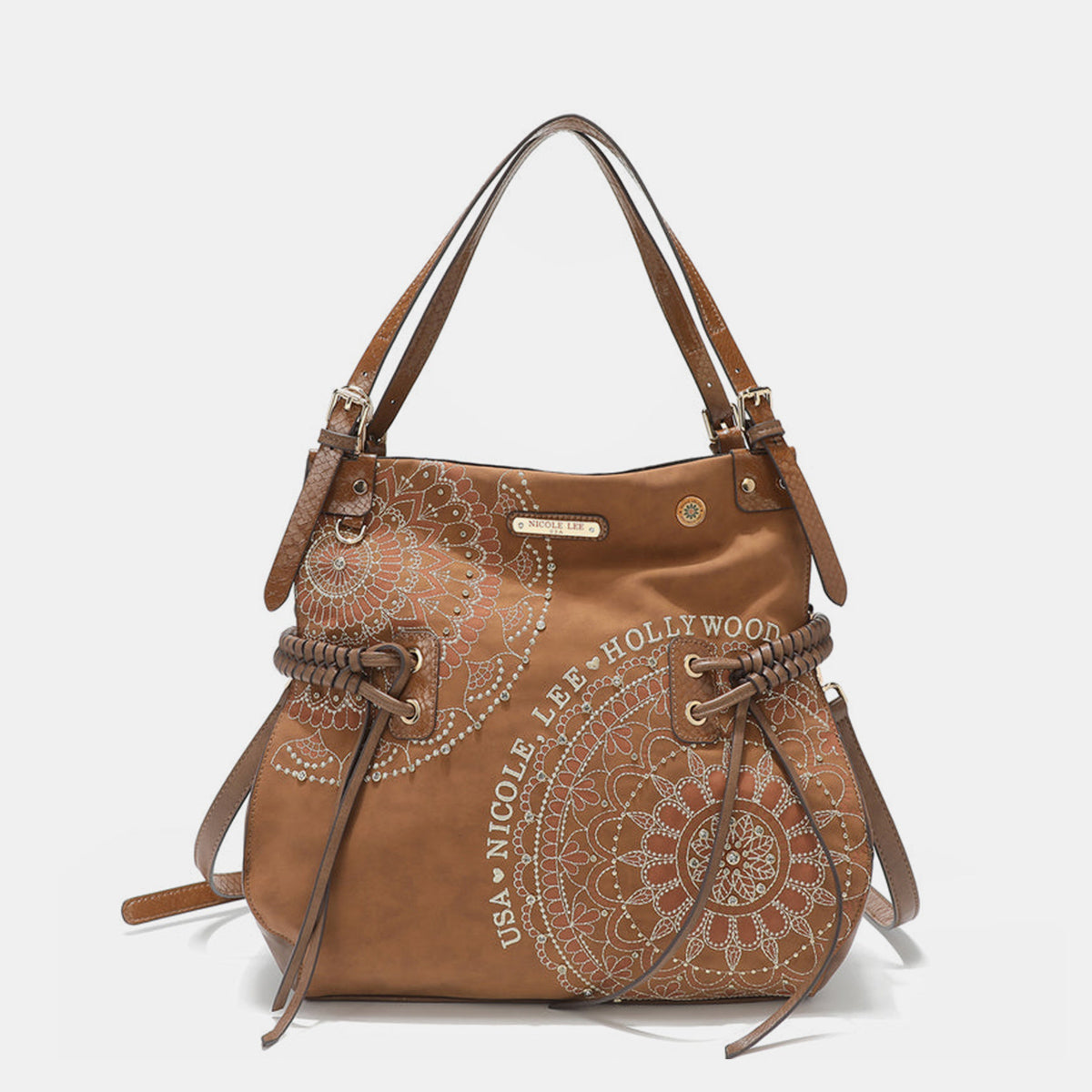 Nicole Lee USA Side Braided Tassel Inlaid Rhinestone Embroidery Hobo Bag - T - 4 COLORS -