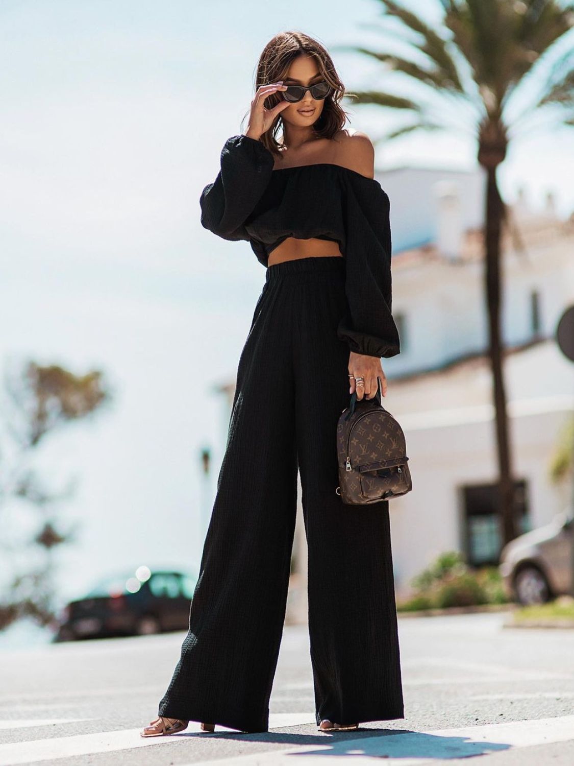 Off Shoulder Long Sleeve Top and Pants Set - 2 PCS. - T - 5 COLORS -