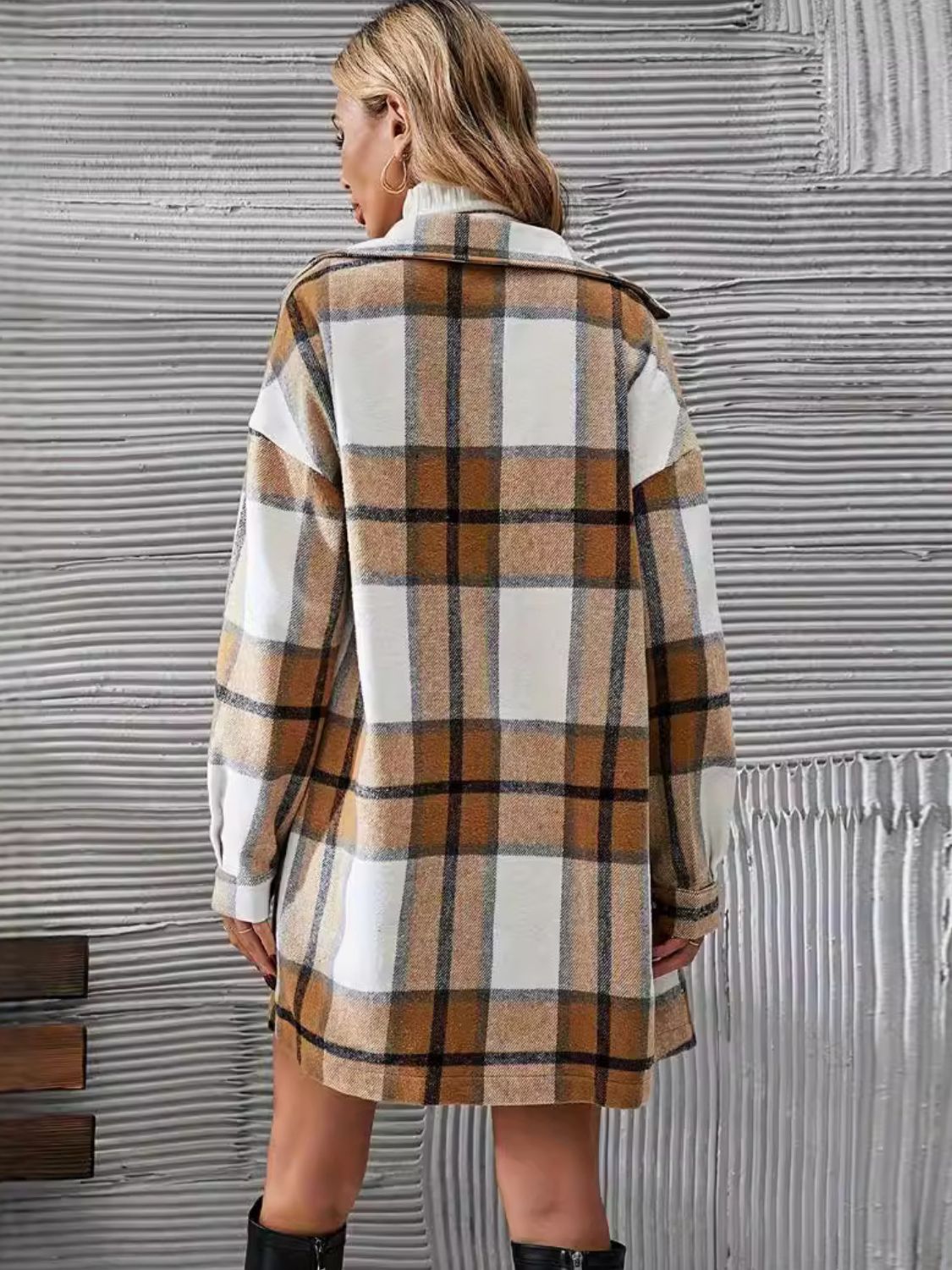 Plaid Button Up Long Sleeve Coat and Skirt Set - 2 PCS. - T - 1 COLOR -