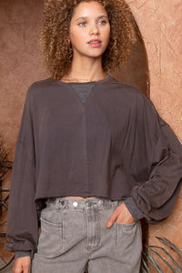 Thumbnail for POL Cropped Long Sleeve Top - T - 1 COLOR -