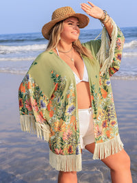 Thumbnail for Plus Size Fringe Open Front Cover-Up - XL THRU 4XL - T - 1 COLOR -