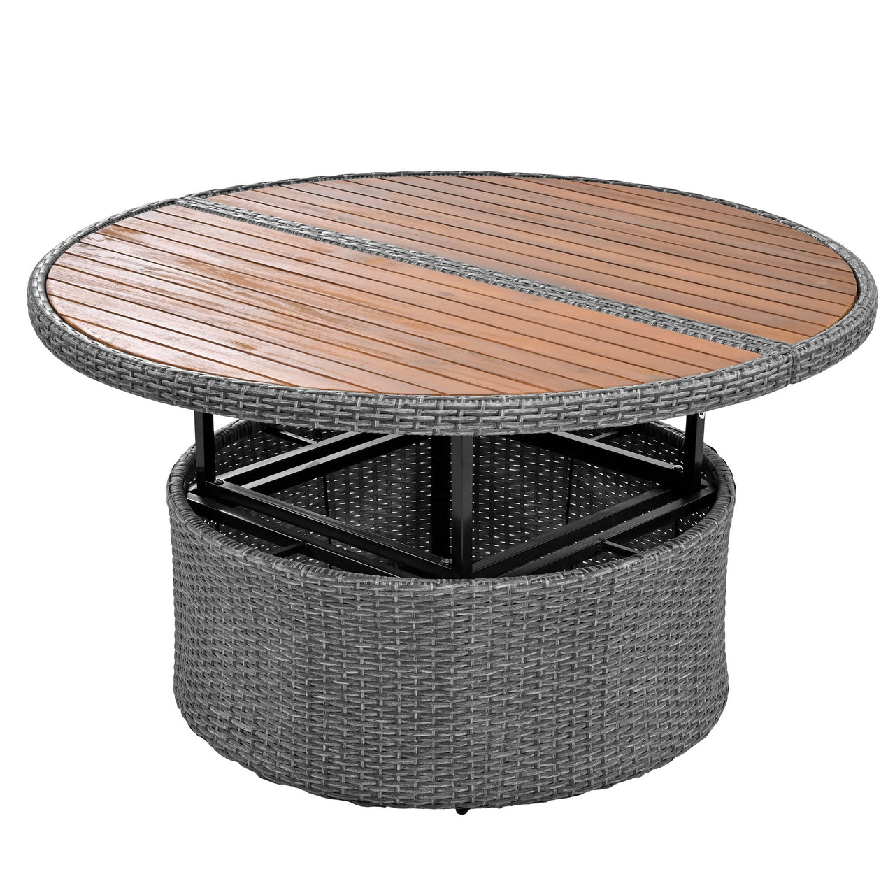 Patio 5-Piece Round Rattan Sectional Sofa Set All-Weather PE Wicker Sunbed Daybed With Round Liftable Table and Washable