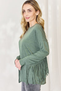 Thumbnail for Celeste Full Size Fringe Detail Long Sleeve Top - SIZES S THRU 3XL - T - 1 COLOR -