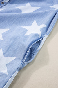 Thumbnail for Raw Hem Star Short Sleeve Denim Dress - T - 1 COLOR -