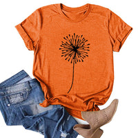 Thumbnail for Women's T-shirt Printed Short Sleeve Basic Round Neck Regular Fit - K - 8 COLORS -