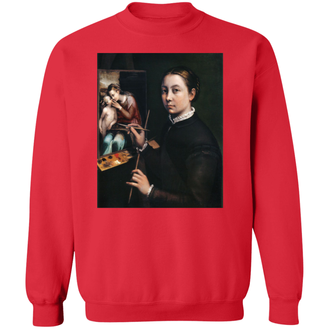 SOFONISBA ANGUISSOLA - SELF PORTRAIT AT THE EASEL - ca.1556-1565 - LANCUT CASTLE / POLAND - 9 COLORS - G180 Crewneck Pullover Sweatshirt