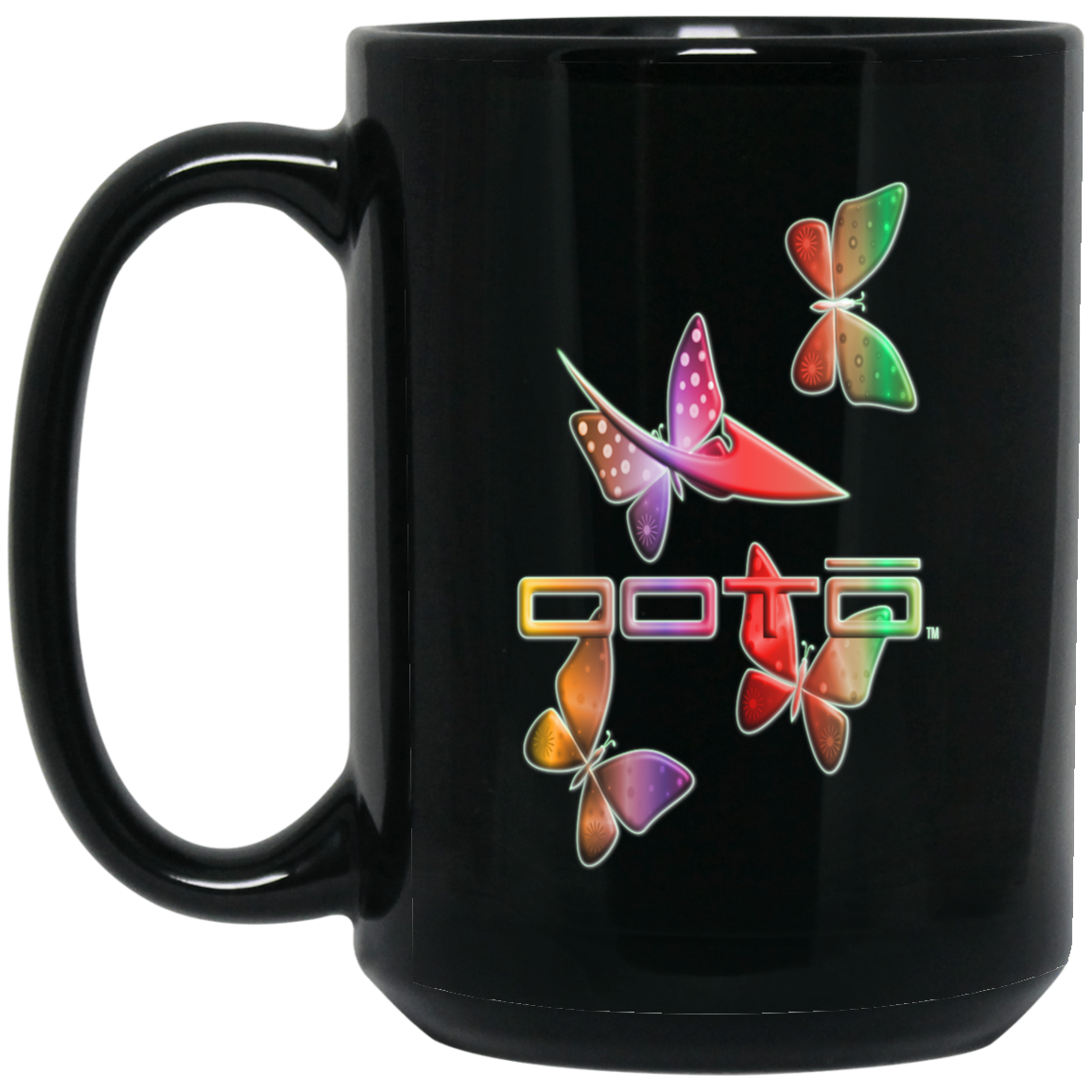 OOTO - DASH AND BUTTERFLIES EN MULTI COLOR - BM15OZ 15 oz. Black Mug - 1 COLOR -