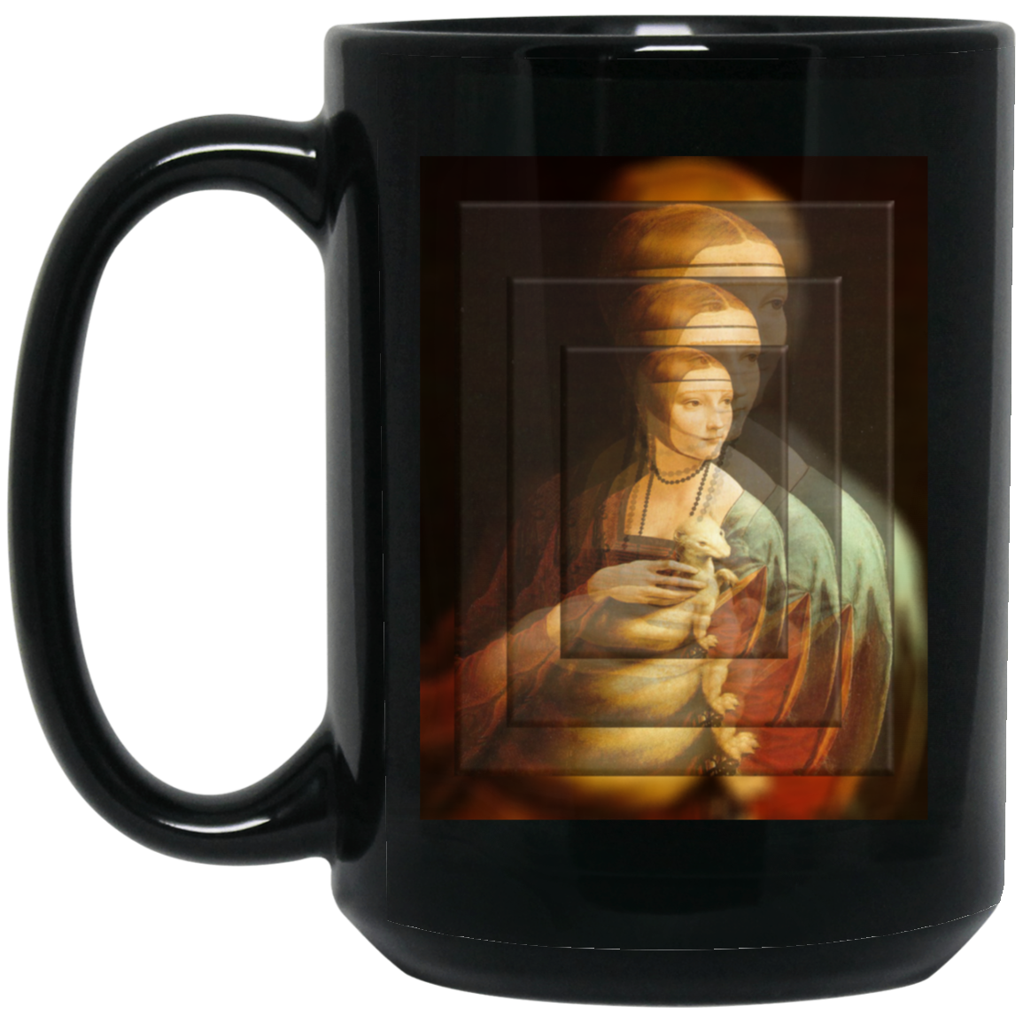 OOTO - LEONARDO DAVINCI Lady with an Ermine - BM15OZ 15oz Black Mug - 1 COLOR -