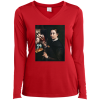 Thumbnail for SOFONISBA ANGUISSOLA - SELF PORTRAIT AT THE EASEL - ca.1556-1565 - LANCUT CASTLE / POLAND - LST353 - LS Ladies’ Long Sleeve Performance V-Neck Tee - 6 COLORS -