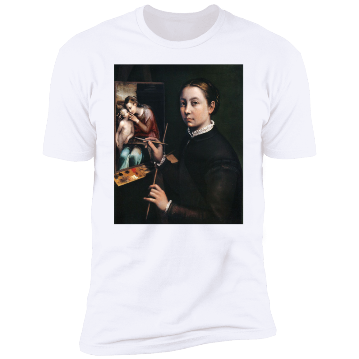 SOFONISBA ANGUISSOLA - SELF PORTRAIT AT THE EASEL - ca.1556-1565 - LANCUT CASTLE / POLAND - NL3600 Premium Short Sleeve T-Shirt - 7 COLORS -