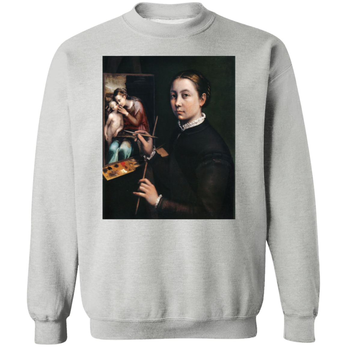 SOFONISBA ANGUISSOLA - SELF PORTRAIT AT THE EASEL - ca.1556-1565 - LANCUT CASTLE / POLAND - 9 COLORS - G180 Crewneck Pullover Sweatshirt