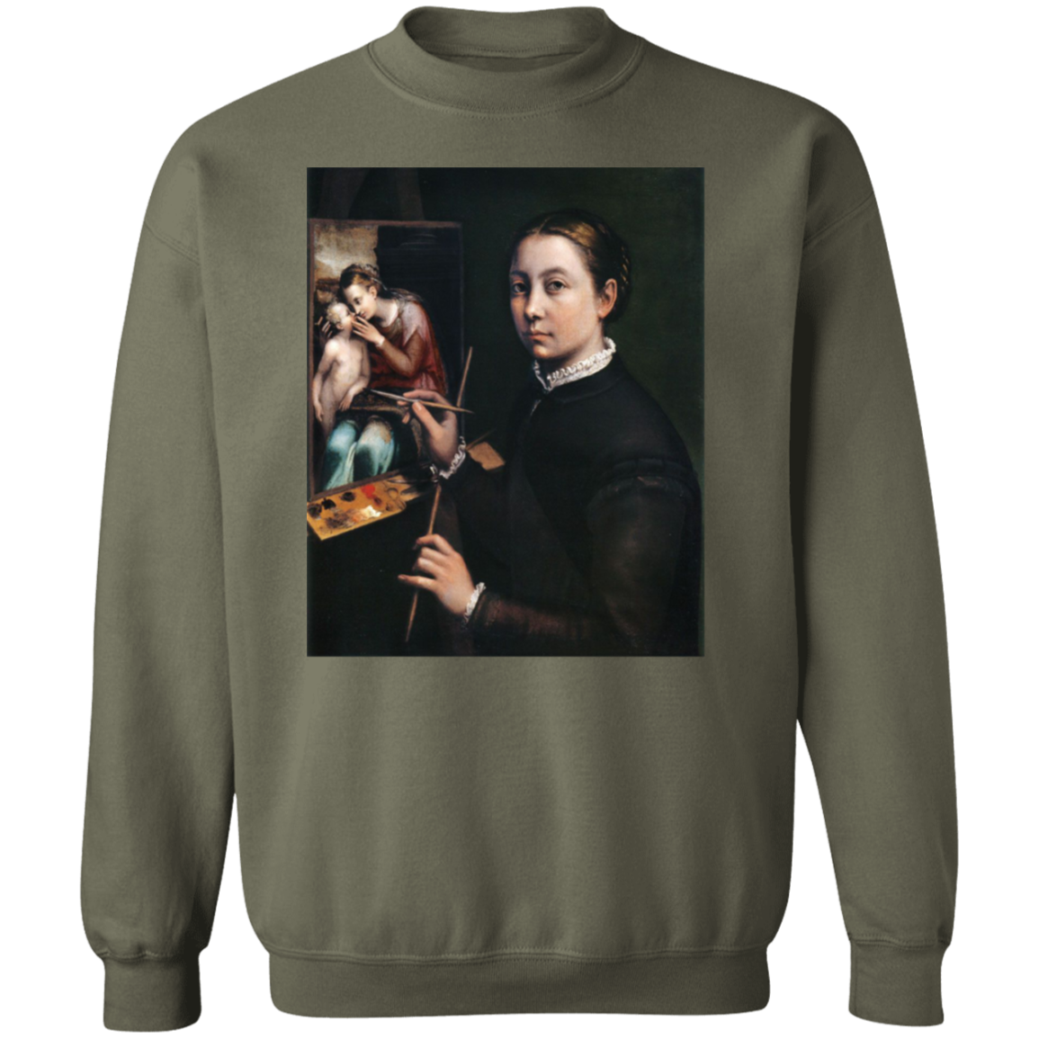 SOFONISBA ANGUISSOLA - SELF PORTRAIT AT THE EASEL - ca.1556-1565 - LANCUT CASTLE / POLAND - 9 COLORS - G180 Crewneck Pullover Sweatshirt