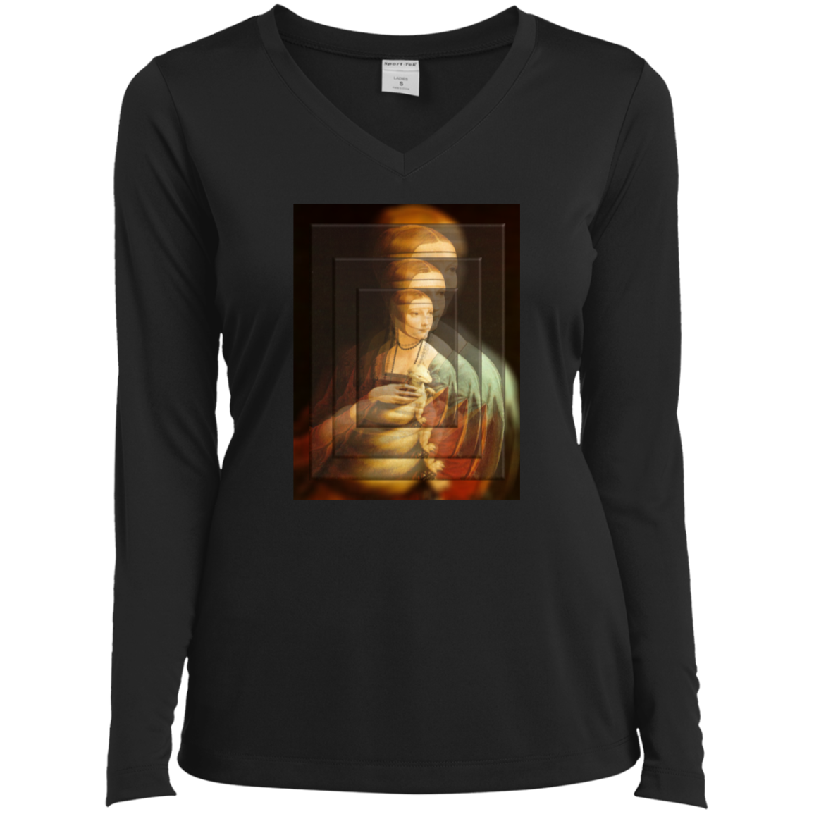 LEONARDO DAVINCI Lady with an Ermine / CIRCA 1490 X OOTO - LST353LS Ladies’ Long Sleeve Performance V-Neck Tee - 1 COLOR -