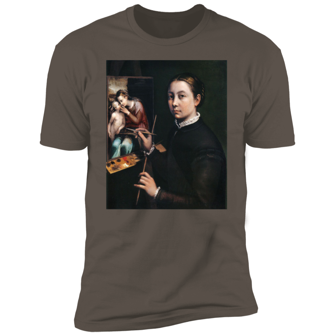 SOFONISBA ANGUISSOLA - SELF PORTRAIT AT THE EASEL - ca.1556-1565 - LANCUT CASTLE / POLAND - NL3600 Premium Short Sleeve T-Shirt - 7 COLORS -