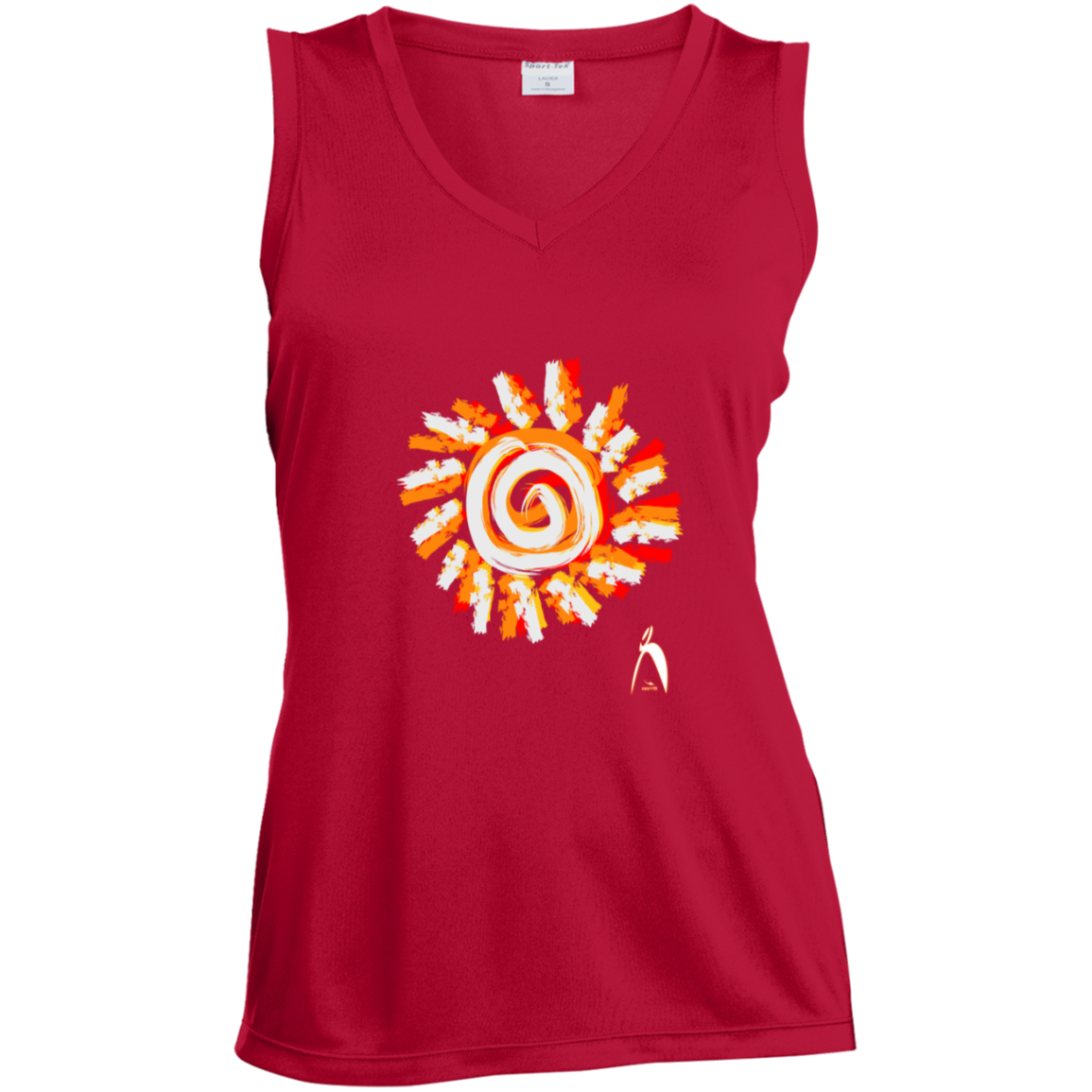 PAINTED SUN WITH BIG STEPPIN GLYPHIC - CLOSEOUT - LST352 Ladies' Sleeveless V-Neck Performance Tee - 3 COLORS -