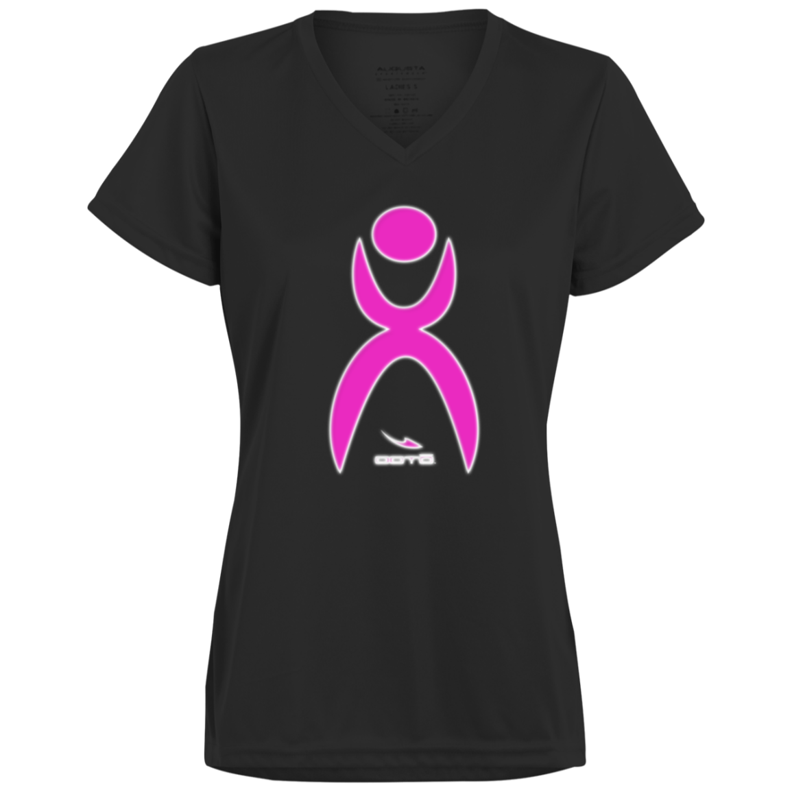 GLYPHIC EN PINK WHITE IG - 1790 Ladies’ Moisture-Wicking V-Neck Tee - 4 COLORS -