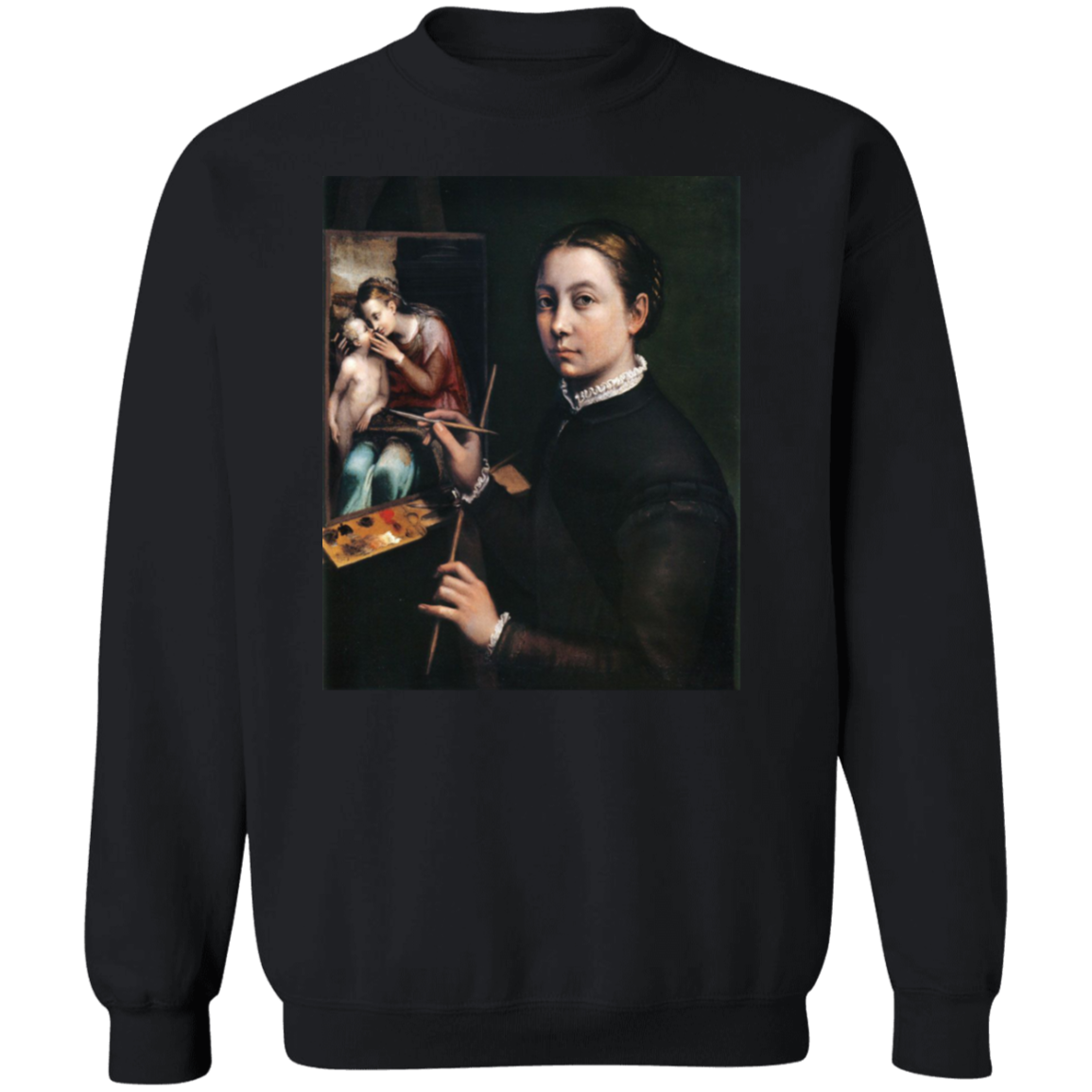 SOFONISBA ANGUISSOLA - SELF PORTRAIT AT THE EASEL - ca.1556-1565 - LANCUT CASTLE / POLAND - 9 COLORS - G180 Crewneck Pullover Sweatshirt