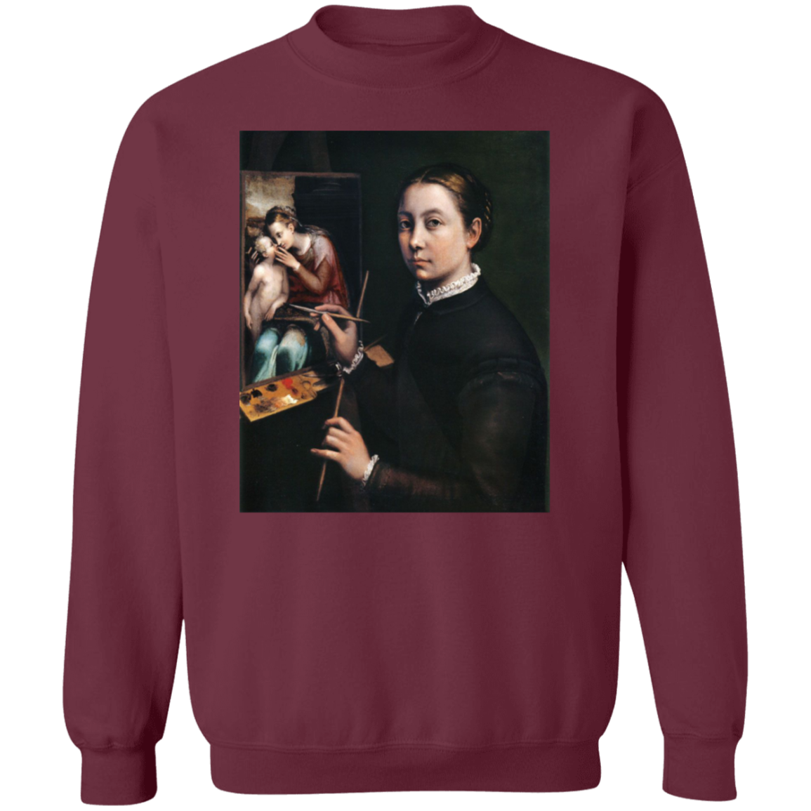 SOFONISBA ANGUISSOLA - SELF PORTRAIT AT THE EASEL - ca.1556-1565 - LANCUT CASTLE / POLAND - 9 COLORS - G180 Crewneck Pullover Sweatshirt