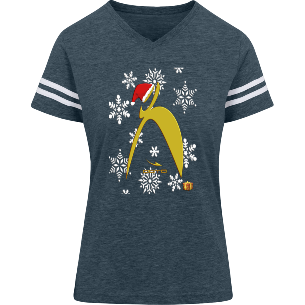 BIG STEPPIN GLYPHIC SANTA - 3537 LAT Womens Football Tee - 5 COLORS -