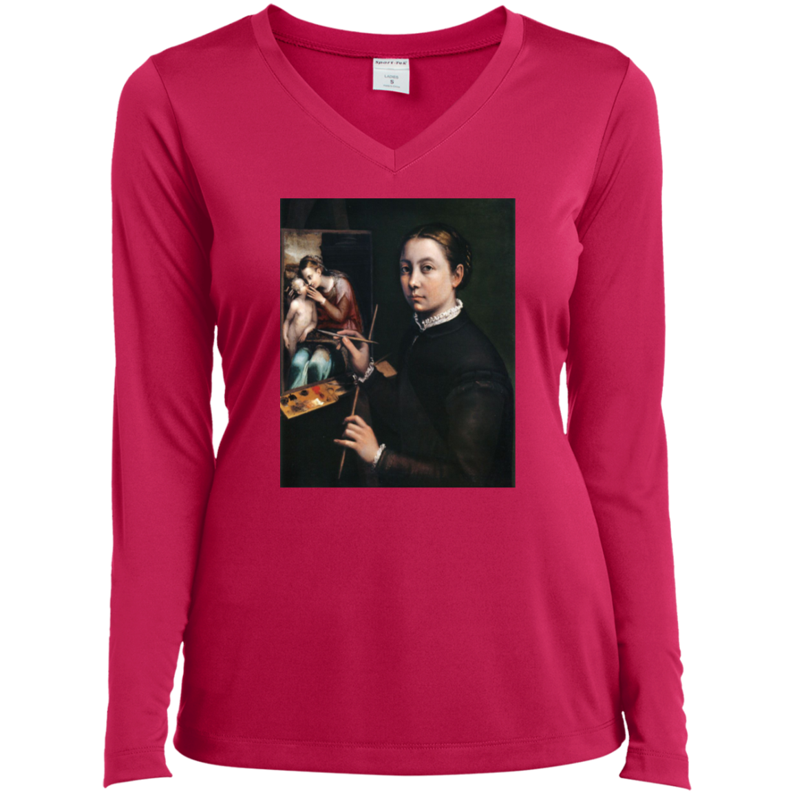 SOFONISBA ANGUISSOLA - SELF PORTRAIT AT THE EASEL - ca.1556-1565 - LANCUT CASTLE / POLAND - LST353 - LS Ladies’ Long Sleeve Performance V-Neck Tee - 6 COLORS -