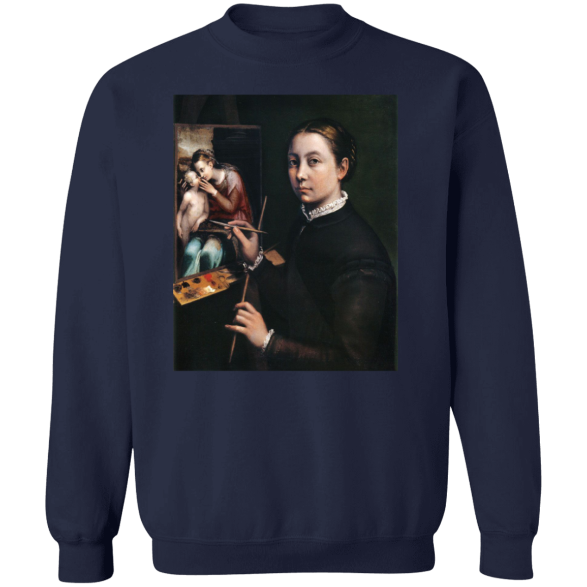 SOFONISBA ANGUISSOLA - SELF PORTRAIT AT THE EASEL - ca.1556-1565 - LANCUT CASTLE / POLAND - 9 COLORS - G180 Crewneck Pullover Sweatshirt