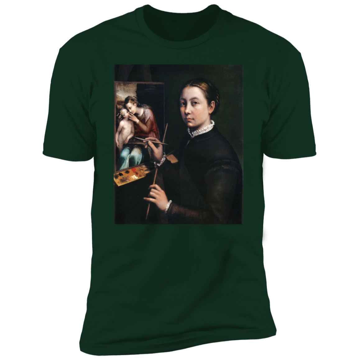 SOFONISBA ANGUISSOLA - SELF PORTRAIT AT THE EASEL - ca.1556-1565 - LANCUT CASTLE / POLAND - NL3600 Premium Short Sleeve T-Shirt - 7 COLORS -