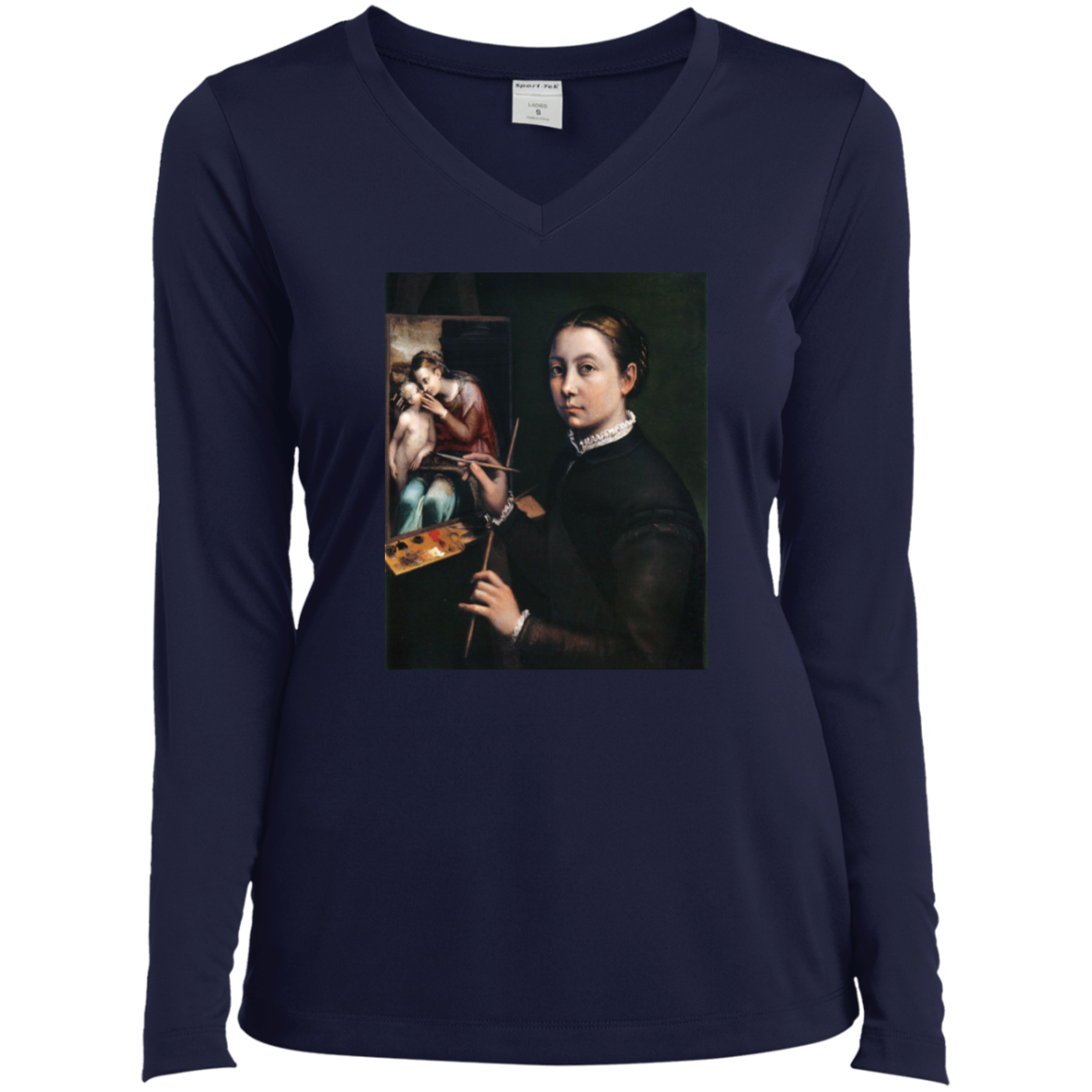 SOFONISBA ANGUISSOLA - SELF PORTRAIT AT THE EASEL - ca.1556-1565 - LANCUT CASTLE / POLAND - LST353 - LS Ladies’ Long Sleeve Performance V-Neck Tee - 6 COLORS -