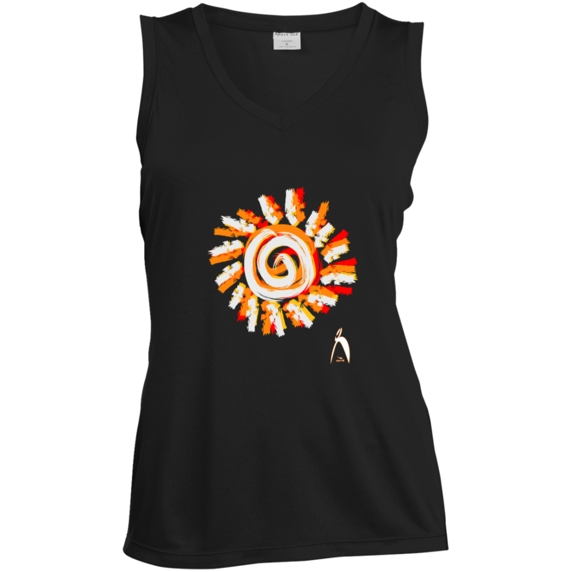 PAINTED SUN WITH BIG STEPPIN GLYPHIC - CLOSEOUT - LST352 Ladies' Sleeveless V-Neck Performance Tee - 3 COLORS -