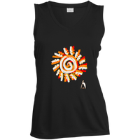 Thumbnail for PAINTED SUN WITH BIG STEPPIN GLYPHIC - CLOSEOUT - LST352 Ladies' Sleeveless V-Neck Performance Tee - 3 COLORS -