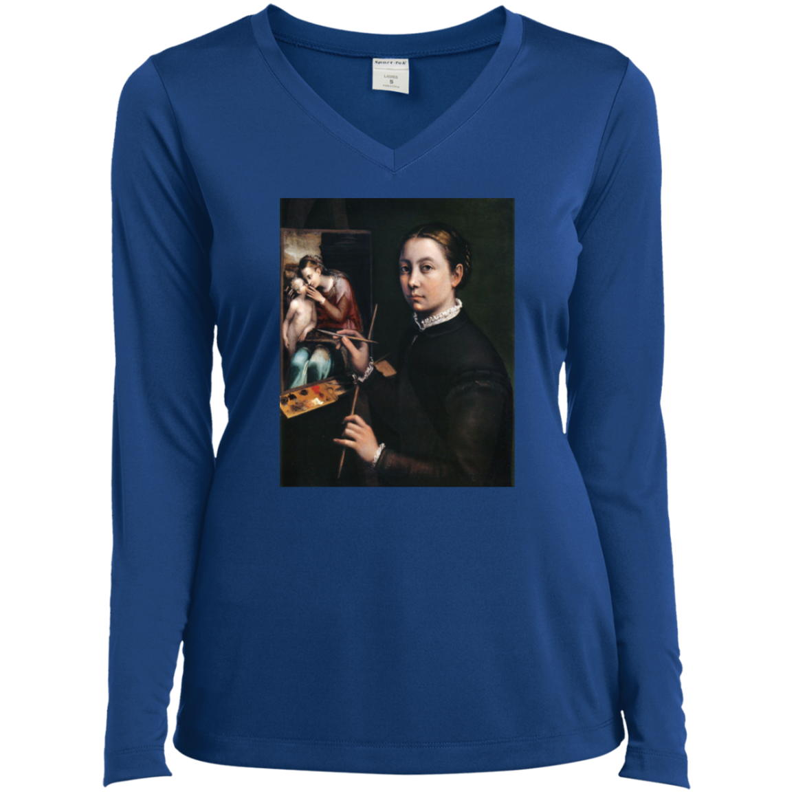 SOFONISBA ANGUISSOLA - SELF PORTRAIT AT THE EASEL - ca.1556-1565 - LANCUT CASTLE / POLAND - LST353 - LS Ladies’ Long Sleeve Performance V-Neck Tee - 6 COLORS -