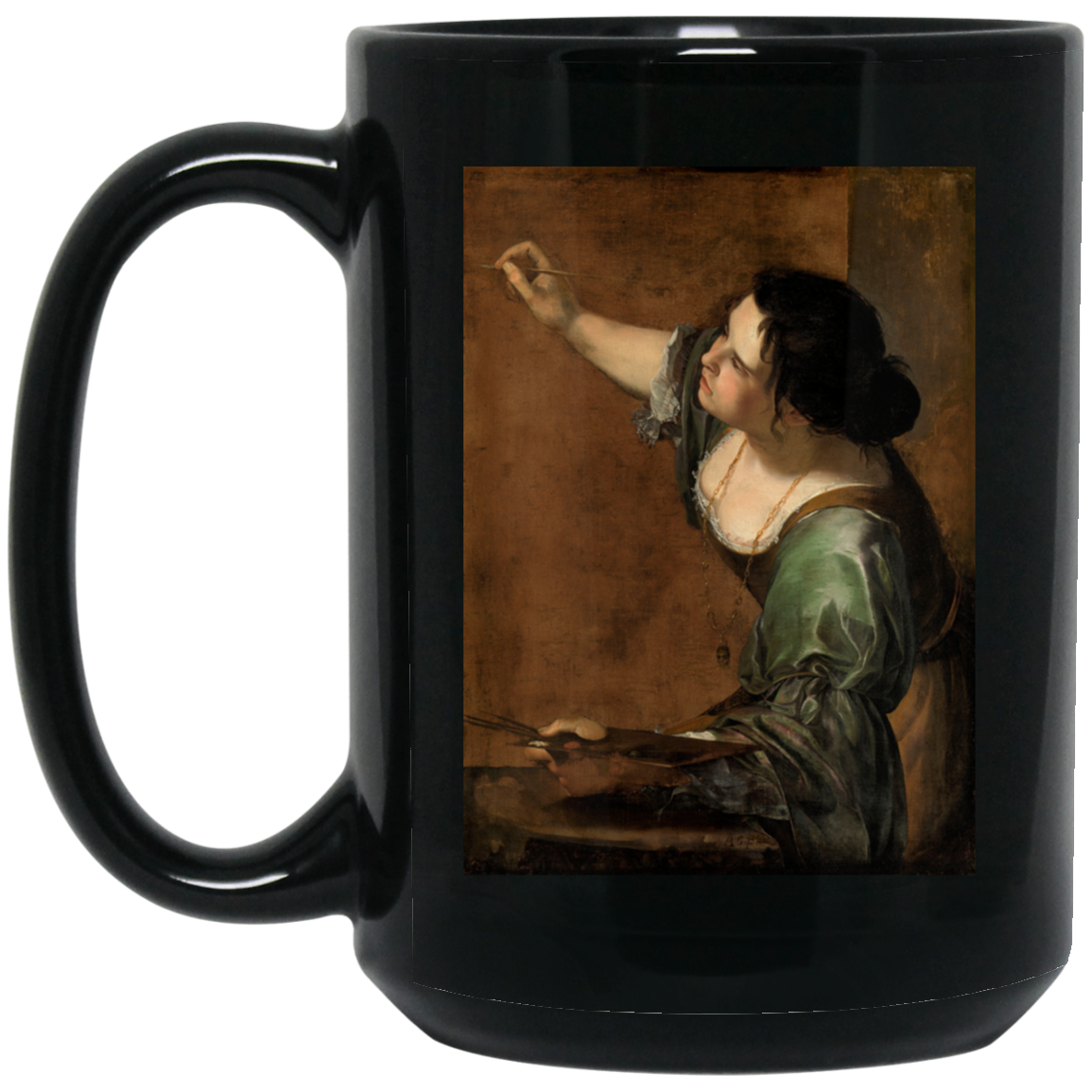 ARTEMISIA GENTILESCHI - CIRCA 1638-1639 - Self Portrait as the Allegory of Painting - BM15OZ 15oz Black Mug - 1 COLOR -