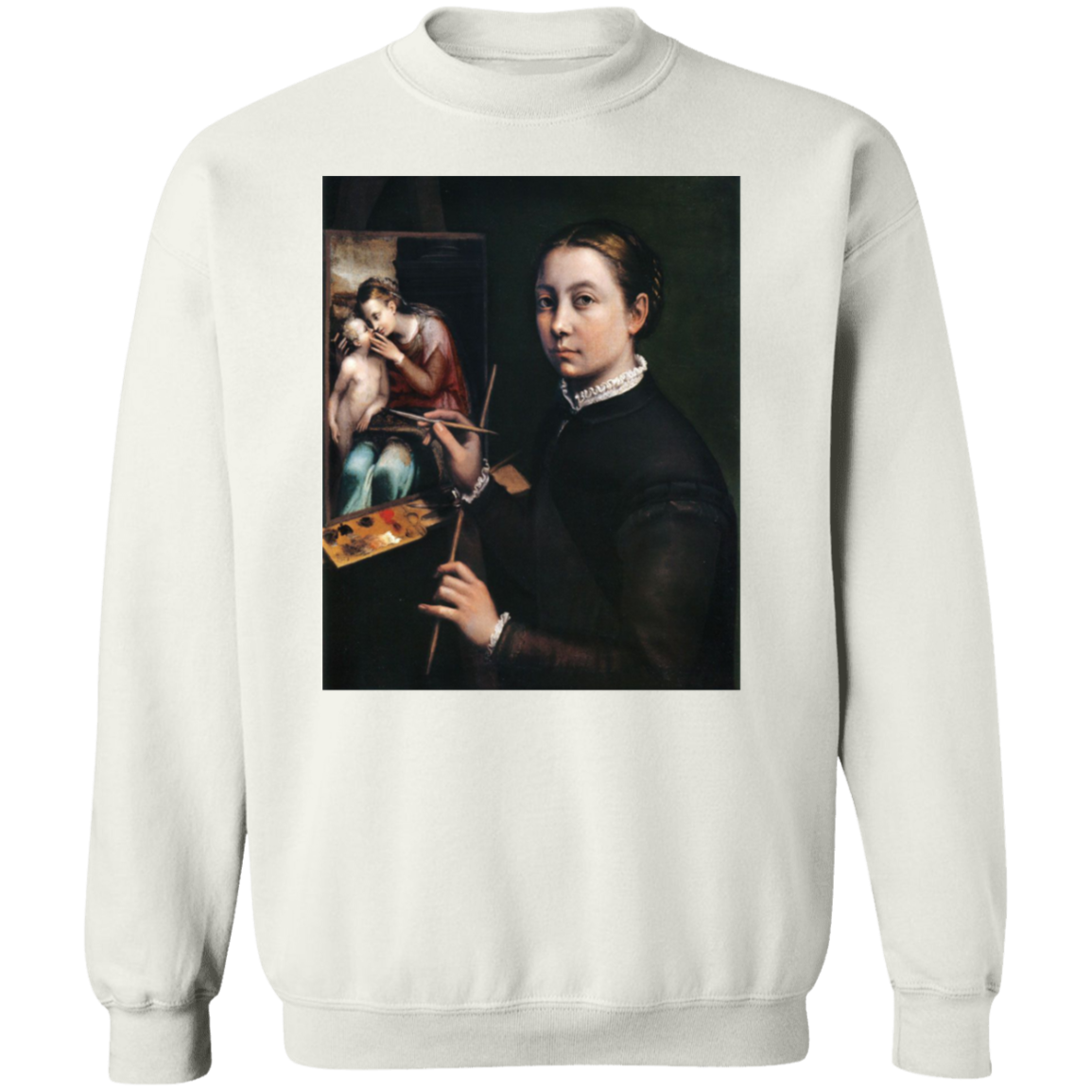 SOFONISBA ANGUISSOLA - SELF PORTRAIT AT THE EASEL - ca.1556-1565 - LANCUT CASTLE / POLAND - 9 COLORS - G180 Crewneck Pullover Sweatshirt