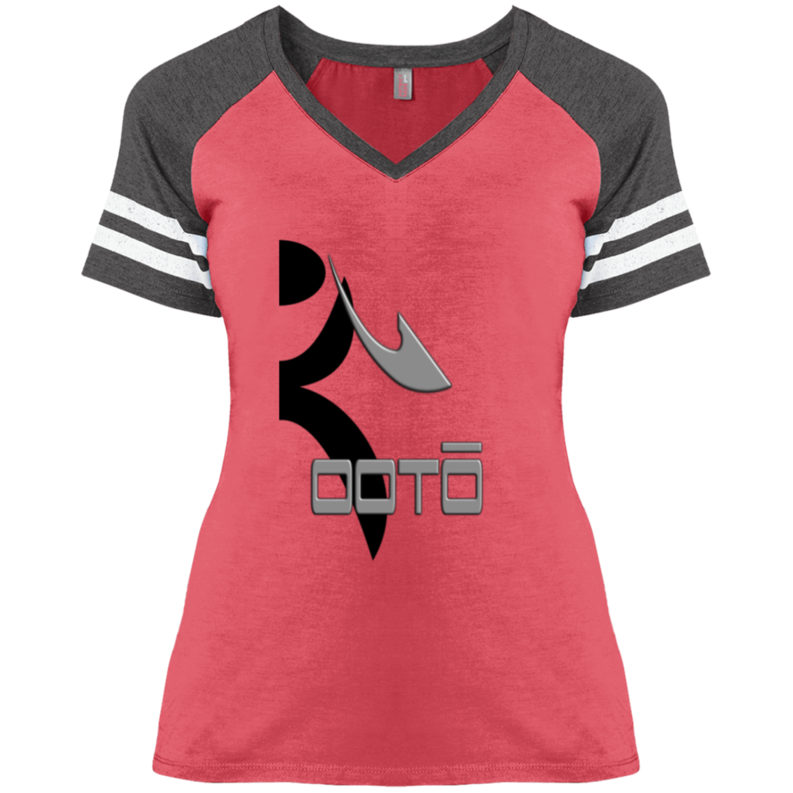 HALF GLYPHIC GRAY DASH - DM476 Ladies' Game V-Neck T-Shirt - 2 COLORS -