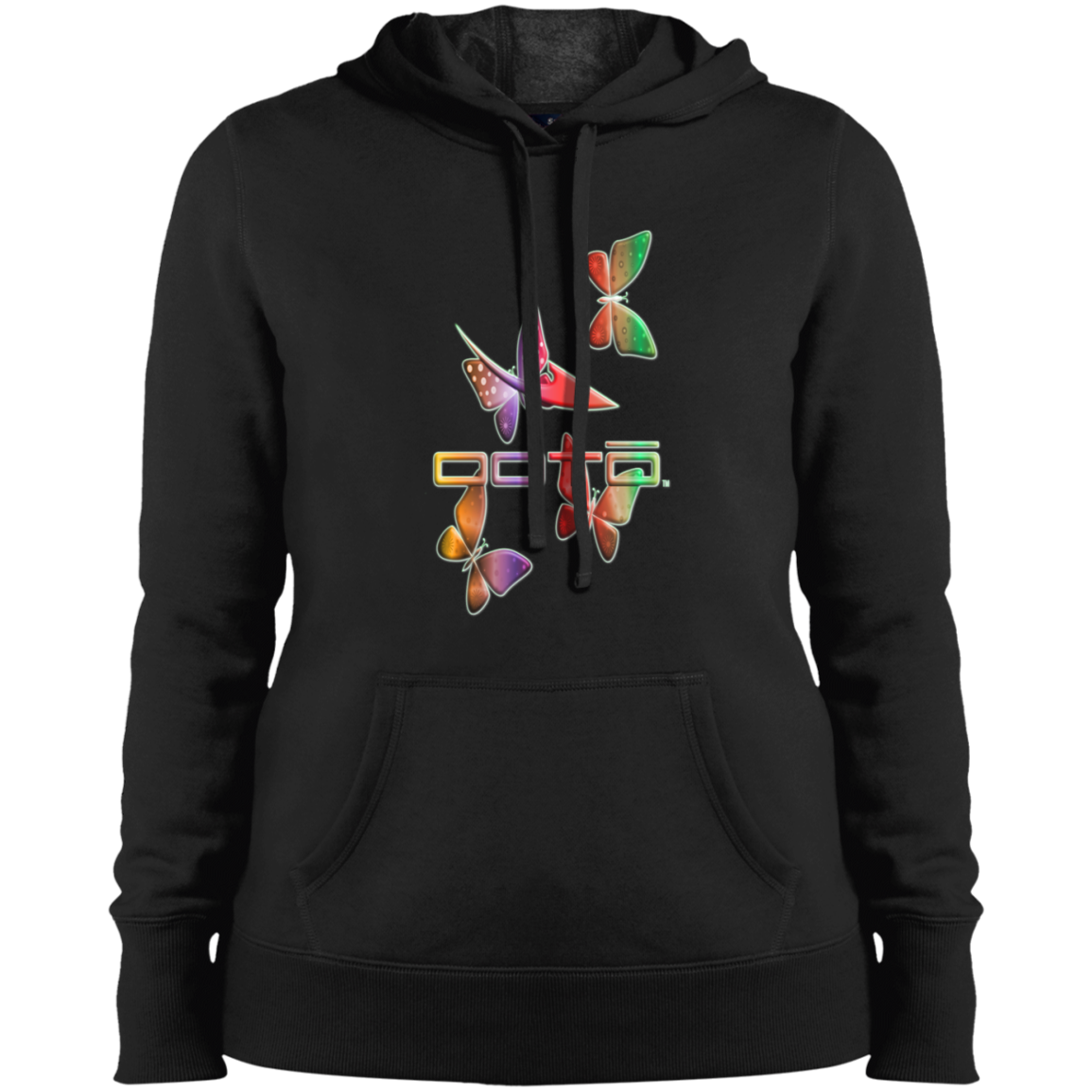 OOTO - DASH AND BUTTERFLIES EN MULTI COLOR - LST254 Ladies' Pullover Hooded Sweatshirt - 4 COLORS -