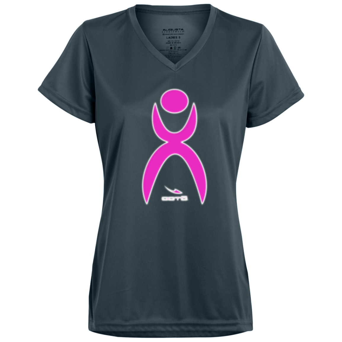 GLYPHIC EN PINK WHITE IG - 1790 Ladies’ Moisture-Wicking V-Neck Tee - 4 COLORS -