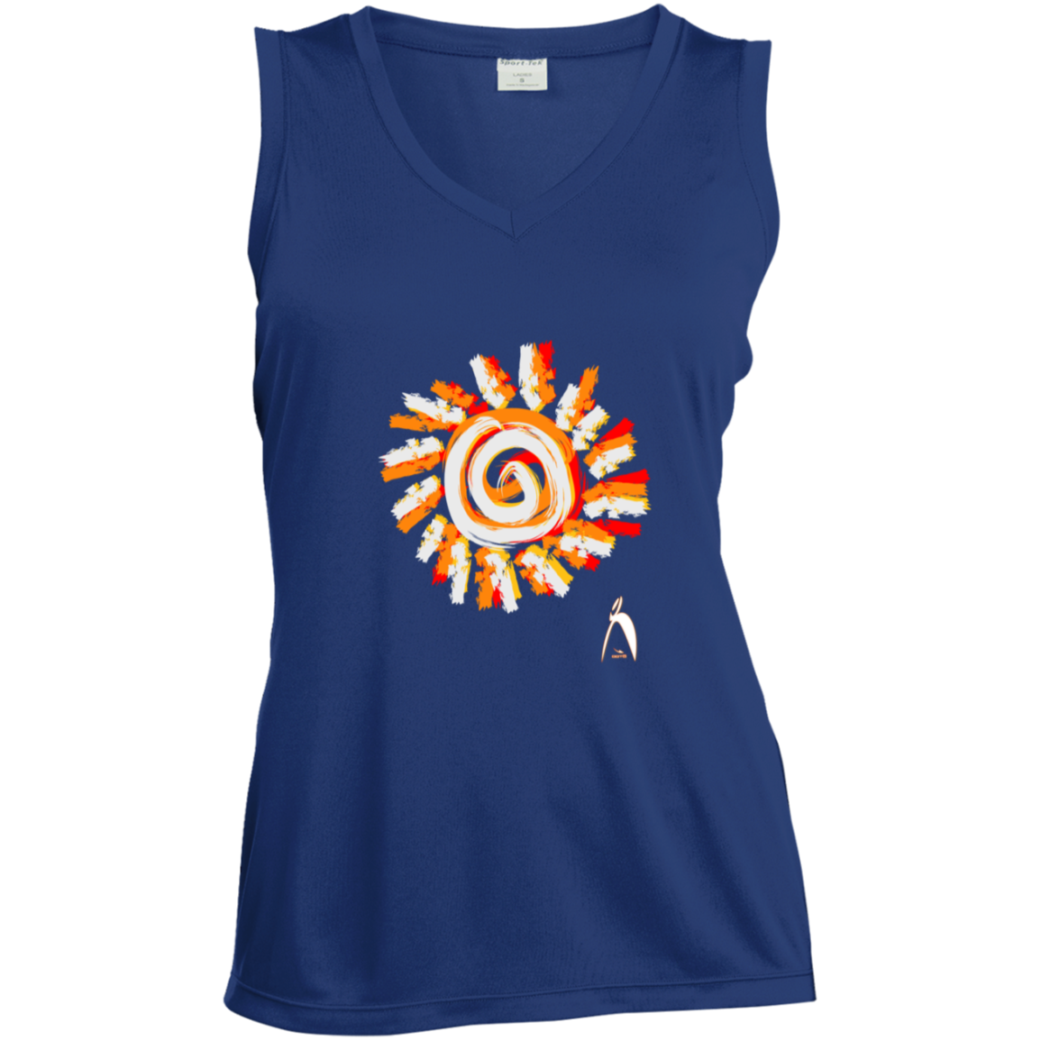 PAINTED SUN WITH BIG STEPPIN GLYPHIC - CLOSEOUT - LST352 Ladies' Sleeveless V-Neck Performance Tee - 3 COLORS -