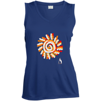 Thumbnail for PAINTED SUN WITH BIG STEPPIN GLYPHIC - CLOSEOUT - LST352 Ladies' Sleeveless V-Neck Performance Tee - 3 COLORS -