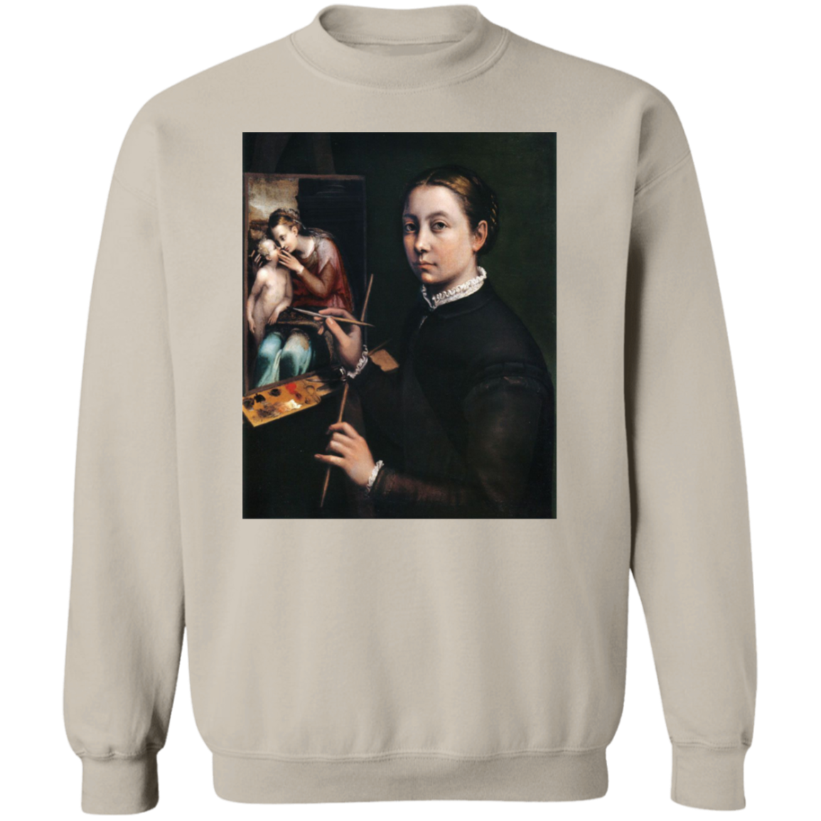 SOFONISBA ANGUISSOLA - SELF PORTRAIT AT THE EASEL - ca.1556-1565 - LANCUT CASTLE / POLAND - 9 COLORS - G180 Crewneck Pullover Sweatshirt