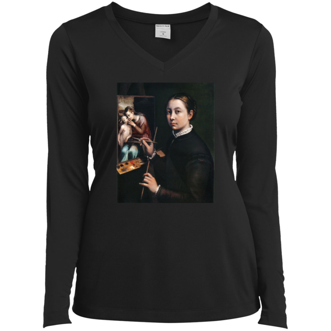 SOFONISBA ANGUISSOLA - SELF PORTRAIT AT THE EASEL - ca.1556-1565 - LANCUT CASTLE / POLAND - LST353 - LS Ladies’ Long Sleeve Performance V-Neck Tee - 6 COLORS -