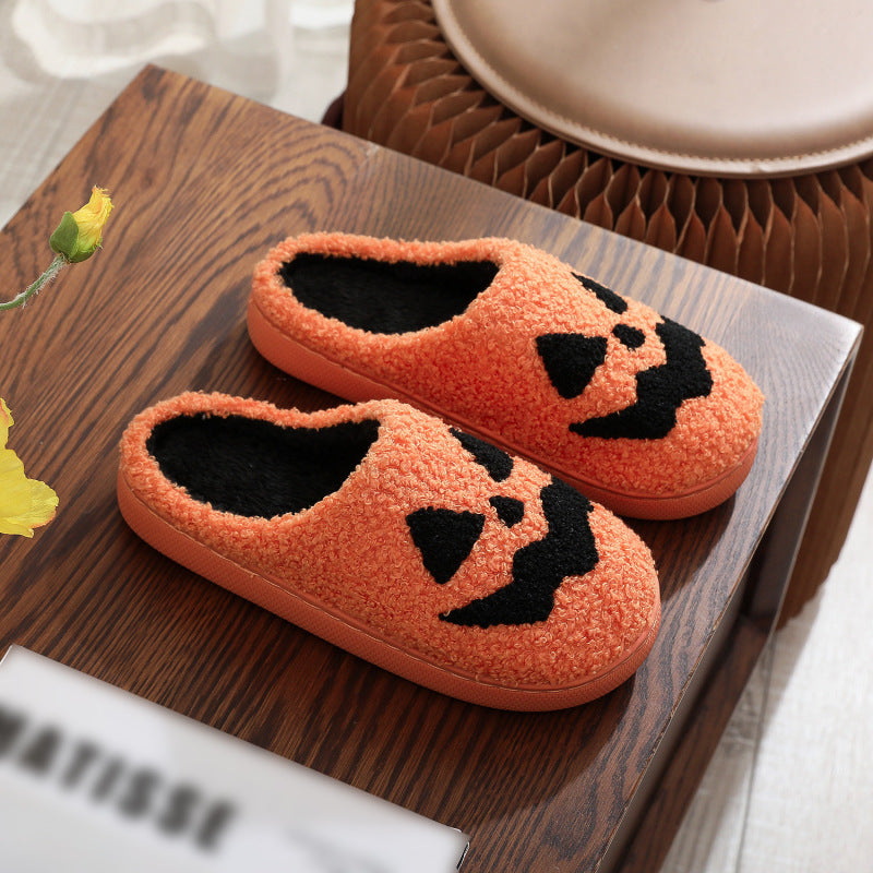 Halloween Pumpkin Pattern Home Winter Fuzzy Slippers - EU SIZES - K - 3 COLORS -