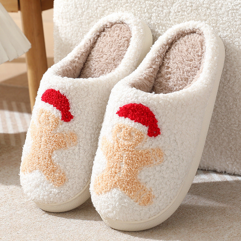 Gingerbread Man Pattern Cotton Slippers Indoor Home Plush Warm Slippers - EU SIZES - K - 1 COLOR -