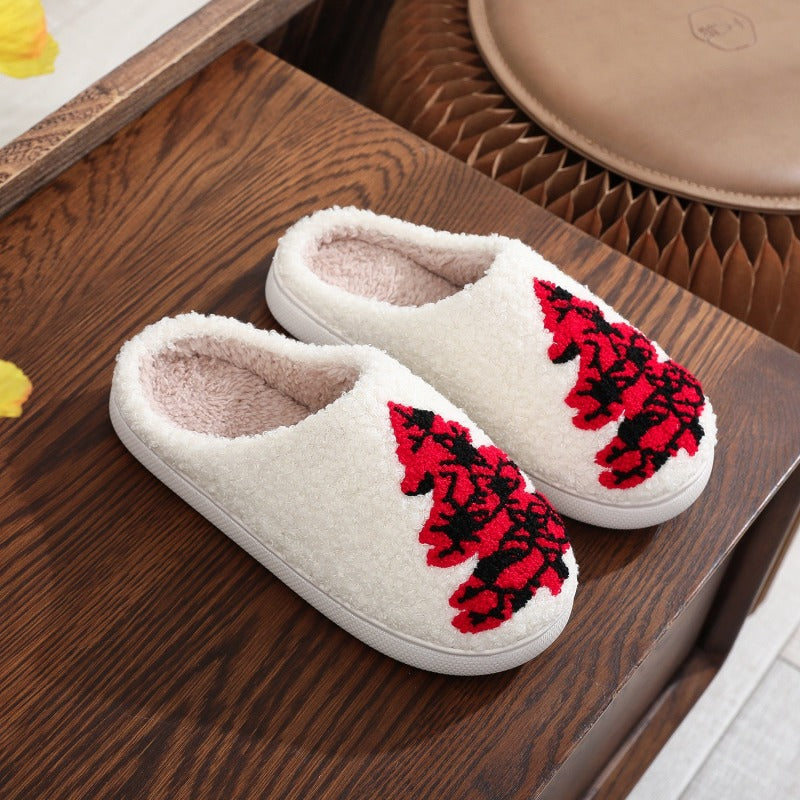 Christmas Tree Pattern Home Winter Fur Slippers - EU SIZES - K - 1 COLOR -