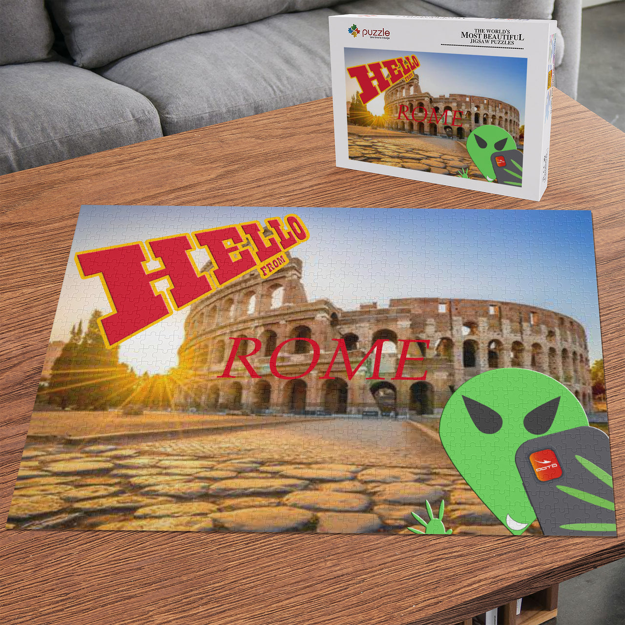 OOTO - AL POSTCARD SELFIE - HELLO FROM ROME - PUZZLE_H2 Chipboard Jigsaw Puzzle (1000-Piece) -