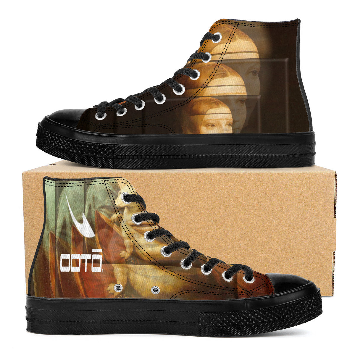 OOTO - LEONARDO DAVINCI Lady with an Ermine / CIRCA 1490 - SF_D71 High Top Canvas Shoes - Black sole - Mens & Women - 1 COLOR -