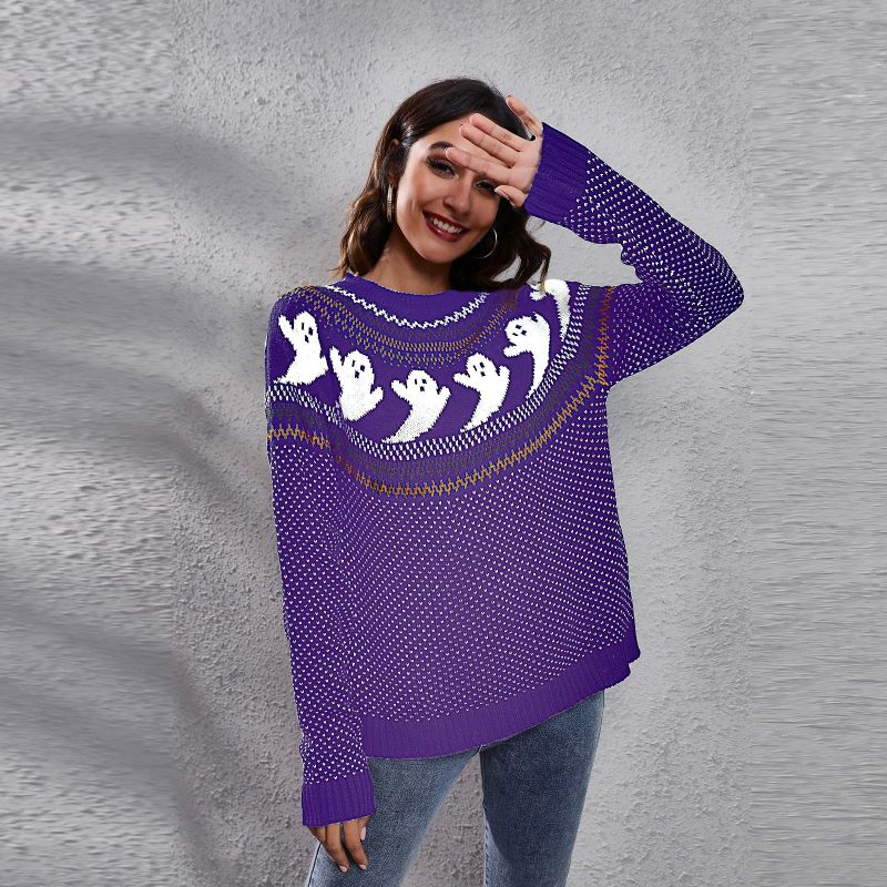 Women's Halloween Ghost retro wave point long sleeve knitted sweater - K - 6 COLORS -