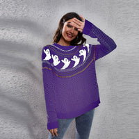 Thumbnail for Women's Halloween Ghost retro wave point long sleeve knitted sweater - K - 6 COLORS -