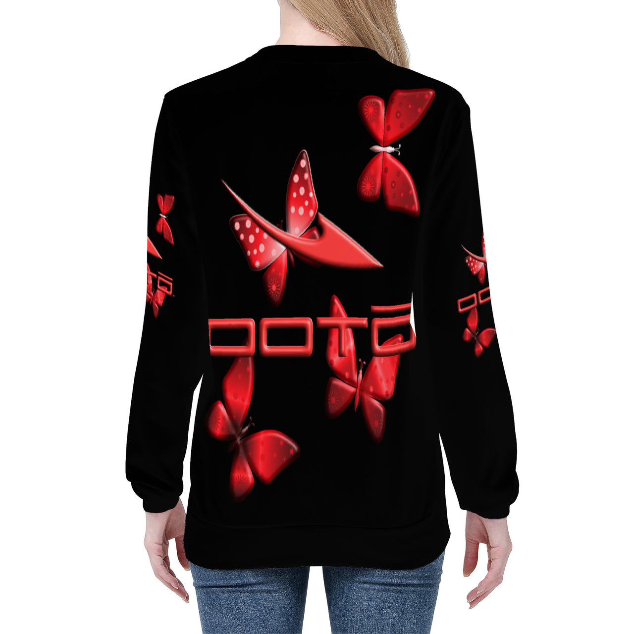 OOTO - DASH AND BUTTERFLIES - D84 Women's  Print Sweater - 1 COLOR -