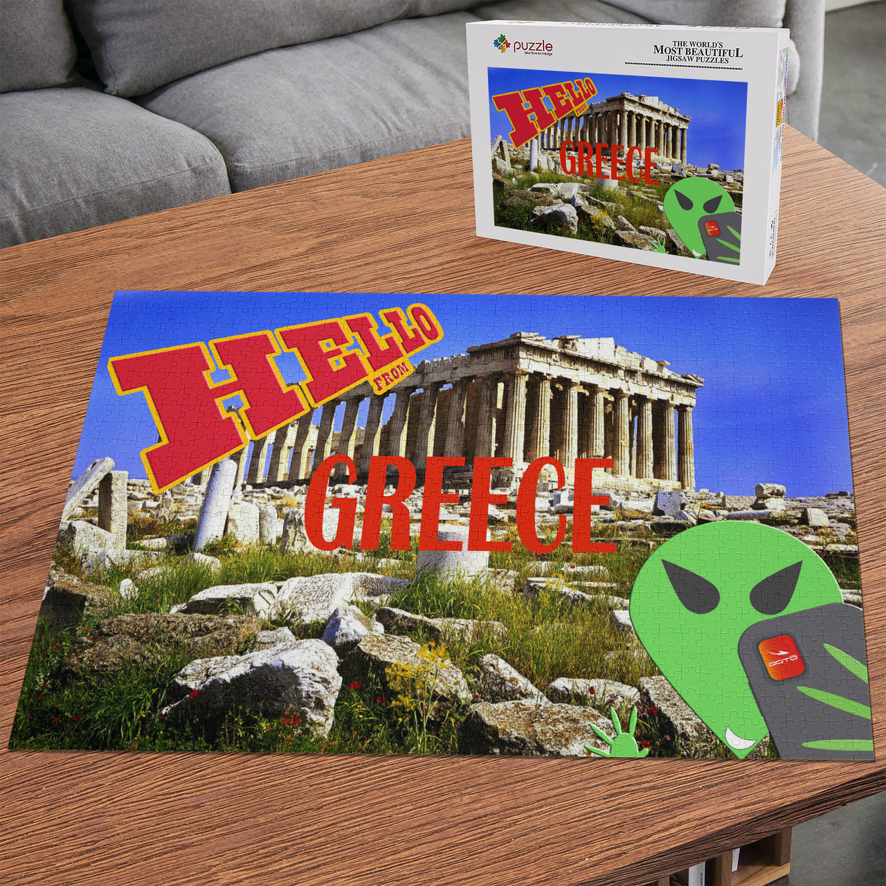 OOTO - AL POSTCARD SELFIE - HELLO FROM GREECE - PUZZLE_H2 Chipboard Jigsaw Puzzle (1000-Piece) -